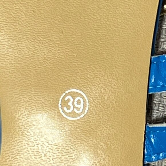 Womens Blue & Gold Flat Strappy Slide Sandals Size 8.5 Square Toe Casual Summer - Picture 4 of 4